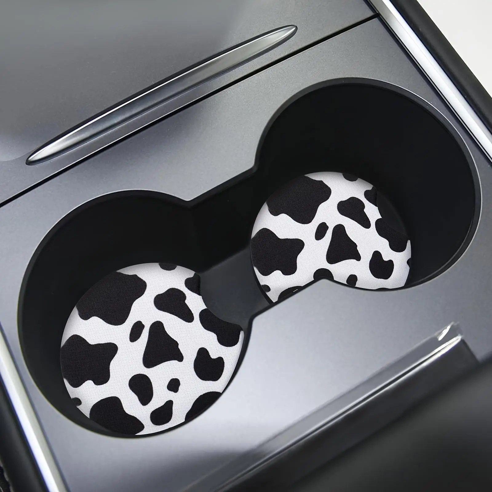 Cute Colorblock Cow Print Car Cup Holder Mats, Easy To Clean Cup Mats, Car Non-slip Coasters, Universal Car Interior Accessories