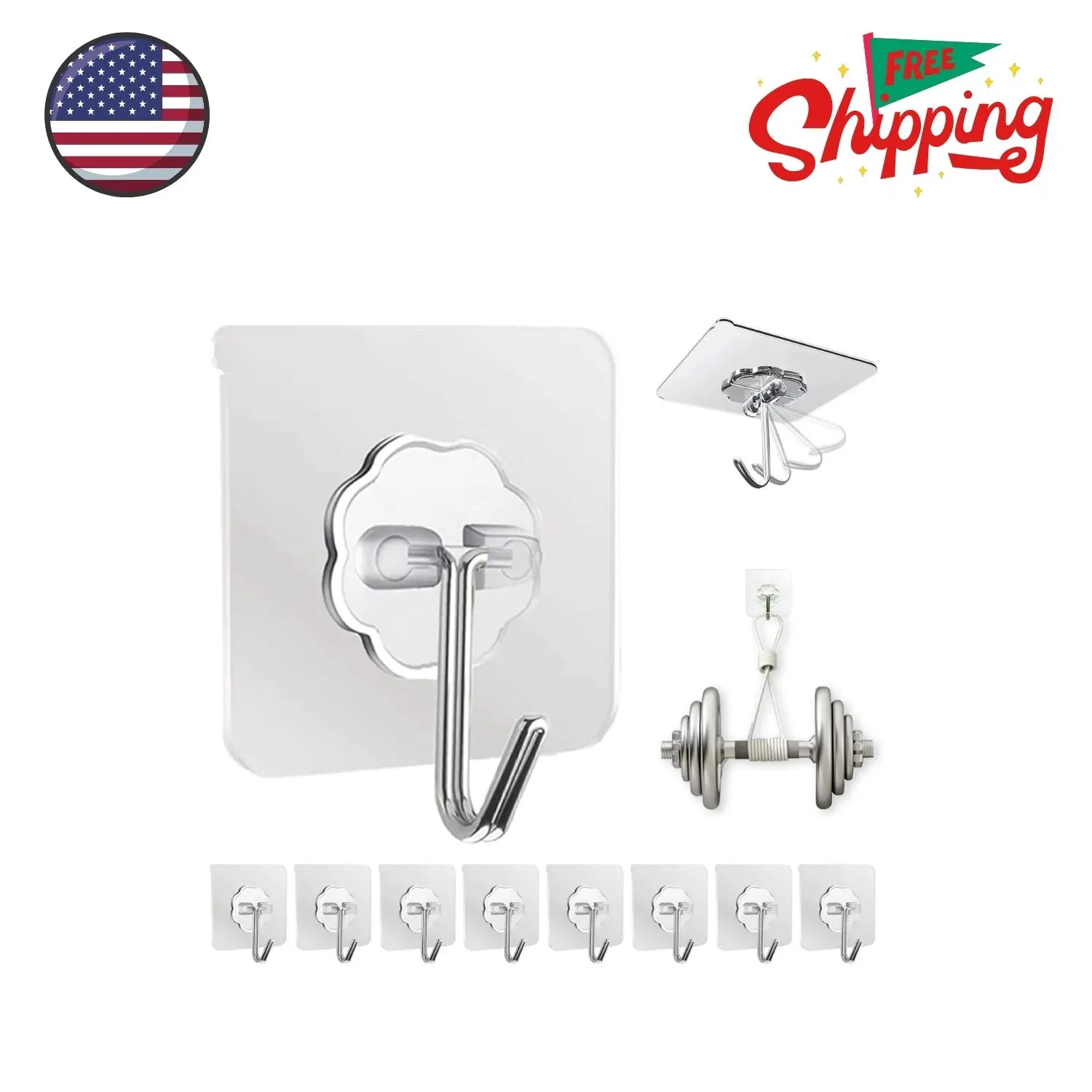 Adhesive Wall Hooks for Hanging Heavy Duty 50 lbs Large Hooks