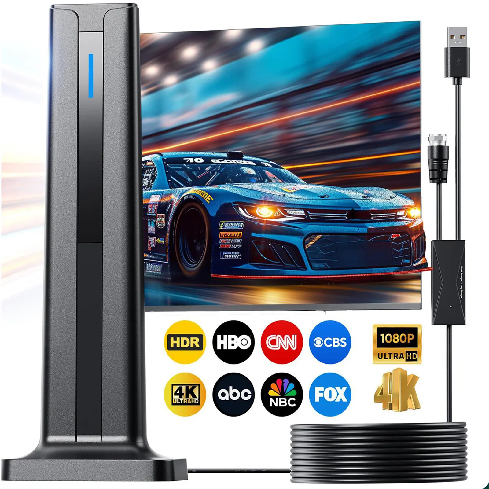 Digital TV Antenna for Smart TV Indoor,2026 TV Antenna with 3M Stick Base, 360°&Long Range Reception 4K HDTV Antenna for Local Channels, Easy Installation Antennas for 1080P TVs Without Cable antenna  fortv