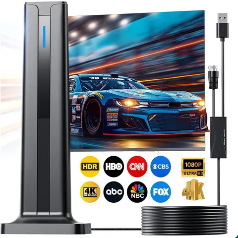 Indoor Digital TV Antenna with USB Connection for Smart TVs, 2026 Model, 3M Stick Base, 360° Long-Range Reception, 4K HD/1080P Local Channels, Easy Installation (No Cable Needed)