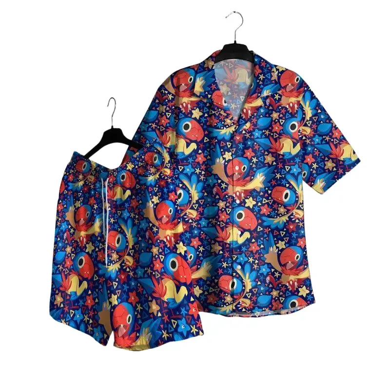 Archen PKM Hawaii Set Hawaiian Shirt, Hawaiian Short - For All Ages Palm Tree Anime Manga Shirt Video Game Gifts Summer Beach Tropical Floral Aloha