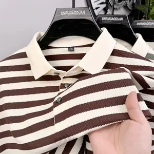 Plus Size Summer New Fashion Men's Striped Short-Sleeved Polo Shirt Casual Half-Sleeved Trendy Solid Lapel Golf Polo Shirt (BXDN.PL0035) Fabric Menswear Shortsleeve Top Fashion Knitted Polyester Tropical Brown