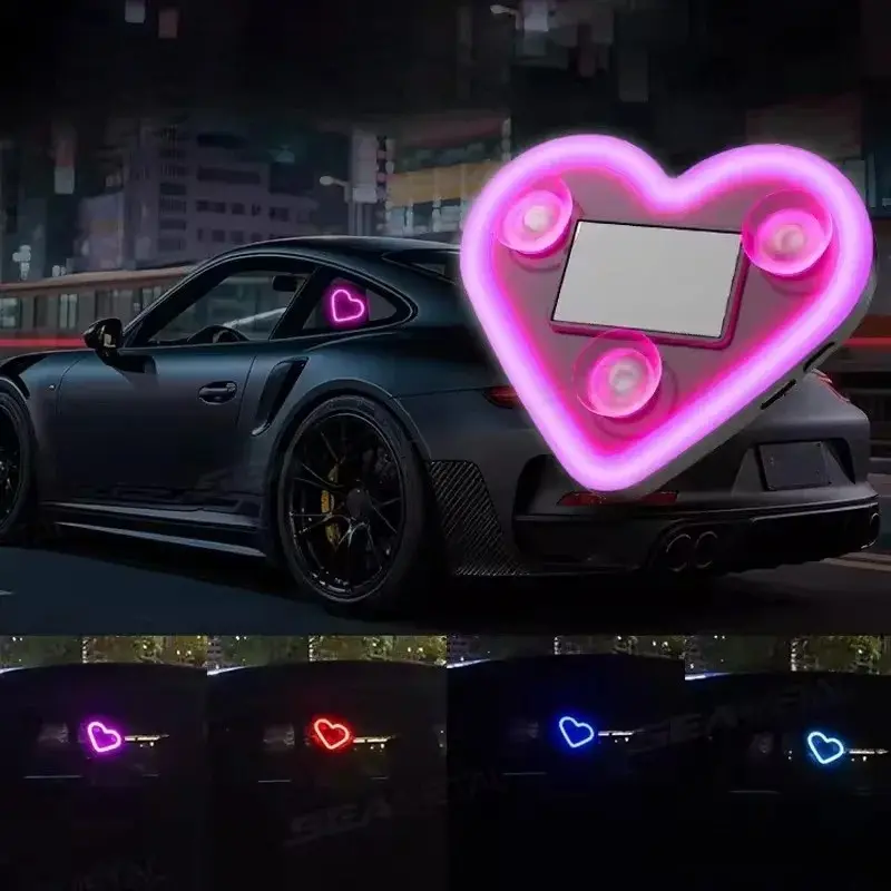 Universal Car Solar Heart-shaped Light Car Window LED Peach Heart Atmosphere Lamp for Car Exterior Interior Decoration