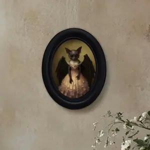 Gothic Bat Girl Dress Decoration Hanging Painting, Vintage Oval Frame Wall Art, Living Room Bedroom Dark Style Decor