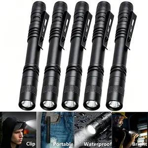 VASTFIRE LED Handheld Pen Light Torches - 1/2/5-Pack, 3W Aluminum Body, IPX4 Waterproof, 13.2cm Bright Portable Mini, Clip-On, for Emergency, Currency Examination (Batteries Not Included)