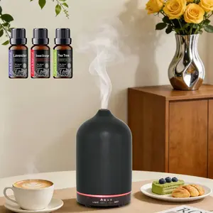 200ml Cool Mist Humidifier, Ultrasonic Aroma Diffuser with 7 Color Changing LED Lights, 3 Bottles of Essential Oil Included, Timer Settings, Silent Operation for Nursery, Desk, Travel