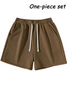 men's solid color drawstring waist shorts, regular fit casual comfy breathable shorts for daily wear, elastic waist shorts, men's bottoms for all seasons, casual shorts set