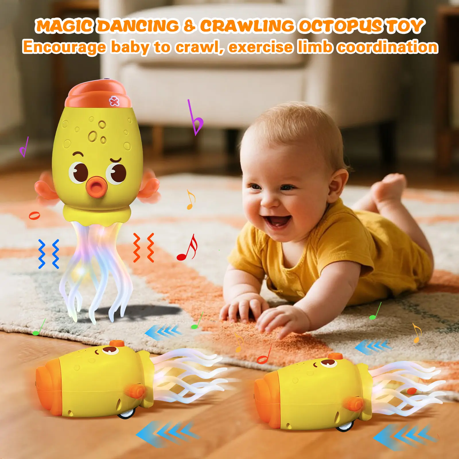 Interactive Dancing Octopus Musical Toy for Toddlers - Cute Moving Octopus Plush with Vibrant LED Lights & Sound Effects, Sensory Baby Toy & Birthday Gift