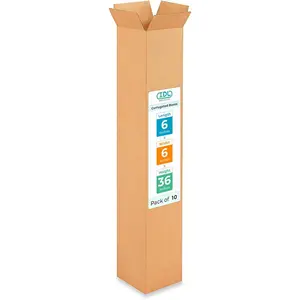 Tall Moving & Shipping Boxes 6x6x36 inches (10-Pack) - Extra Strength 200 lb vs Regular - Corrugated Cardboard Boxes - Tall Box for USPS, UPS, FedEx - Packing Box for Moving by IDL Packaging