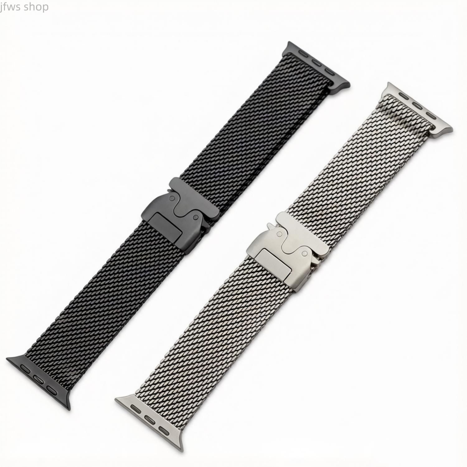 Men's Metal Wearable Accessory - iWatch Titanium Stainless Steel Mesh Band, Adjustable Strap with Secure Parachute Buckle for Ultra 2, Series 5-10, 42/44/45/46/49Mm Smartwatches, Elevate Your Style for Fitness, Casual Outings