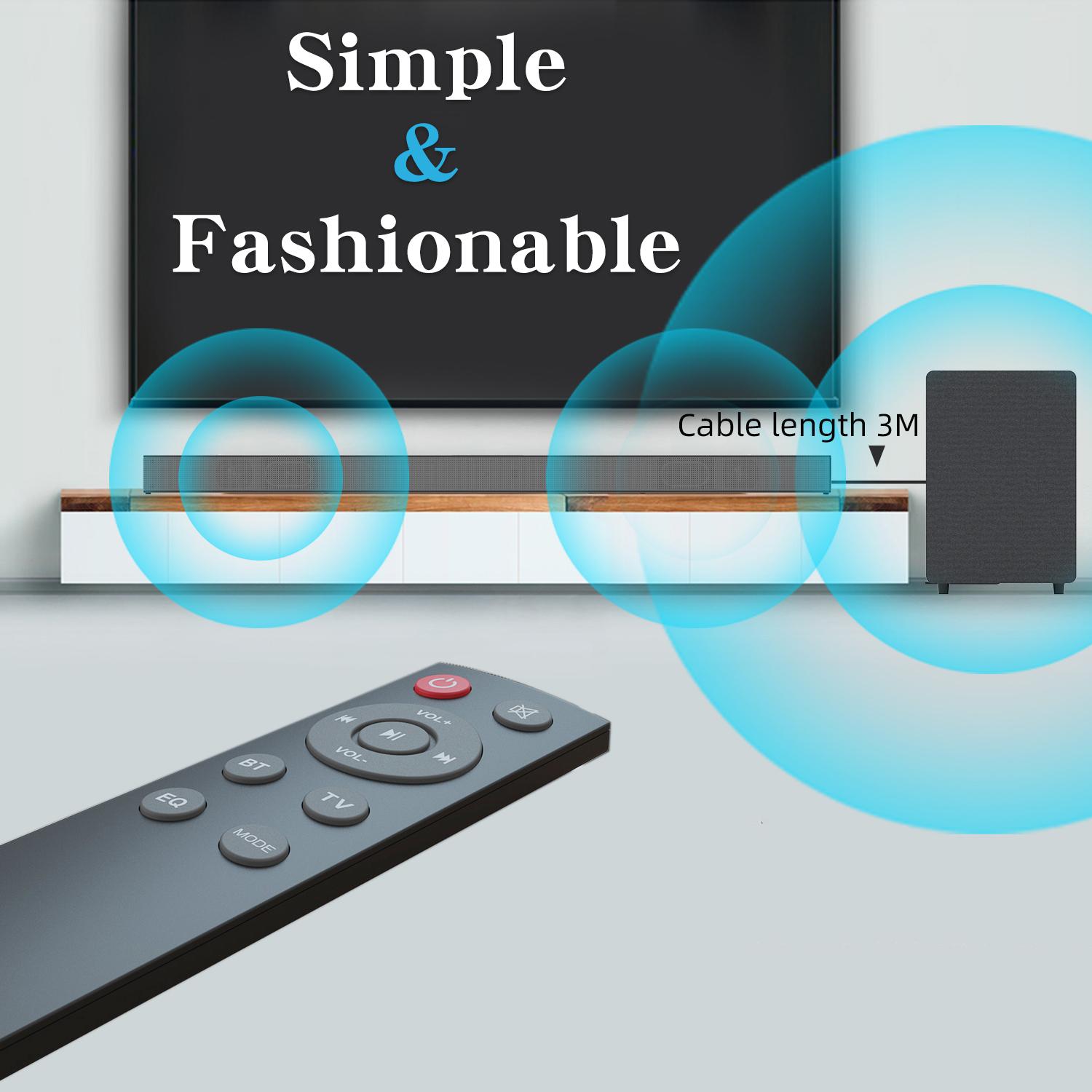 Bluetooth Soundbar With Subwoofer, 2.1 Heavy Bass Surround Sound System, TV Speaker, Home Theater Stereo, Bluetooth 5.0, AUX/USB/Optical/HD(ARC) Connection