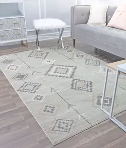 212 MAIN CosmoLiving RA30453 2x4 ft. Powerloomed Native Fog Gray Area Rug - Diamond Print, Tribal Motif, Moroccan Vibe, Indoor Use (BR15J Soleil)