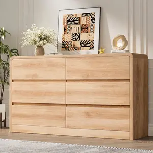 Morden Dresser for Bedroom with 6 Drawers,55" Wide Dressers Chests of Drawers with Curved Profile Design, 6 DrawerDresser, Bedroom Dressers, Wood Dressers for Bedroom summergarden