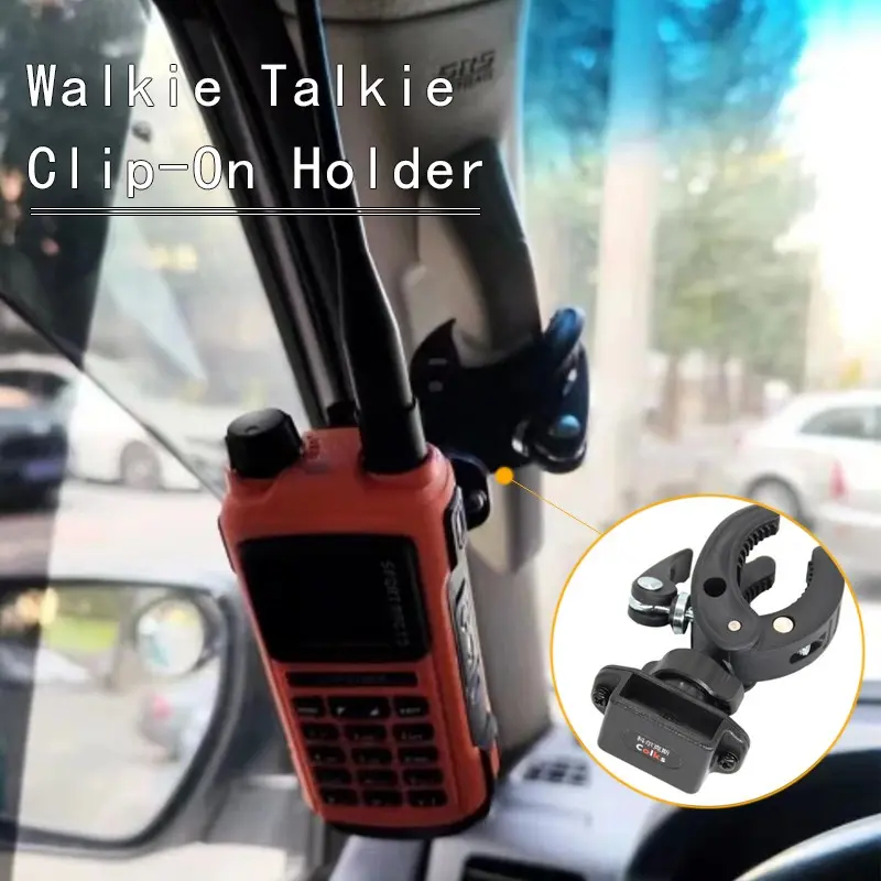 Motorcycle Universal Handheld Walkie Talkie Mounting Bracket, Stand, Handheld Radio Holder Suitable For Motorcycle Handlebar Clamp Holder and Radio Microphone Holder With Back Clip, For Motorcycle & Car A-Pillar Handholds Mounting Stability, Compact