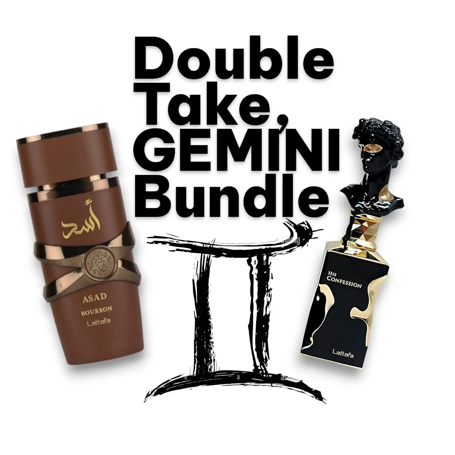 Oudlash Double Take Gemini Zodiac Bundle | Lattafa His Confession + Lattafa Asad Bourbon | Men's Fragrance | 100 ML 3.4 OZ | Eau De Parfum | Sweet - Citrus & Warm