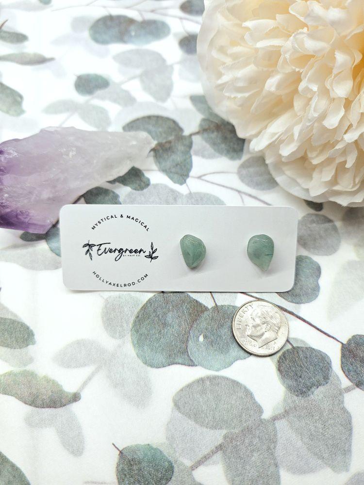Evergreen by HAXEco Green Aventurine Stud Earrings - Pair of Earrings with Lightly Tumbled Finish