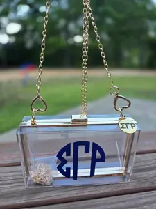 Sigma Gamma Rho Handbag - Clear Acrylic Crossbody & Clutch Bag with Sorority Charm - Versatile for Concerts & Football Games