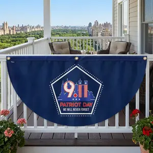 Patriot Day 9/11 Semicircular Fan Flag, We Will Never Forget USA Memorial Bunting Banner, American Tribute Half Round Porch Fence Decor, September 11 Patriotic Outdoor Decoration