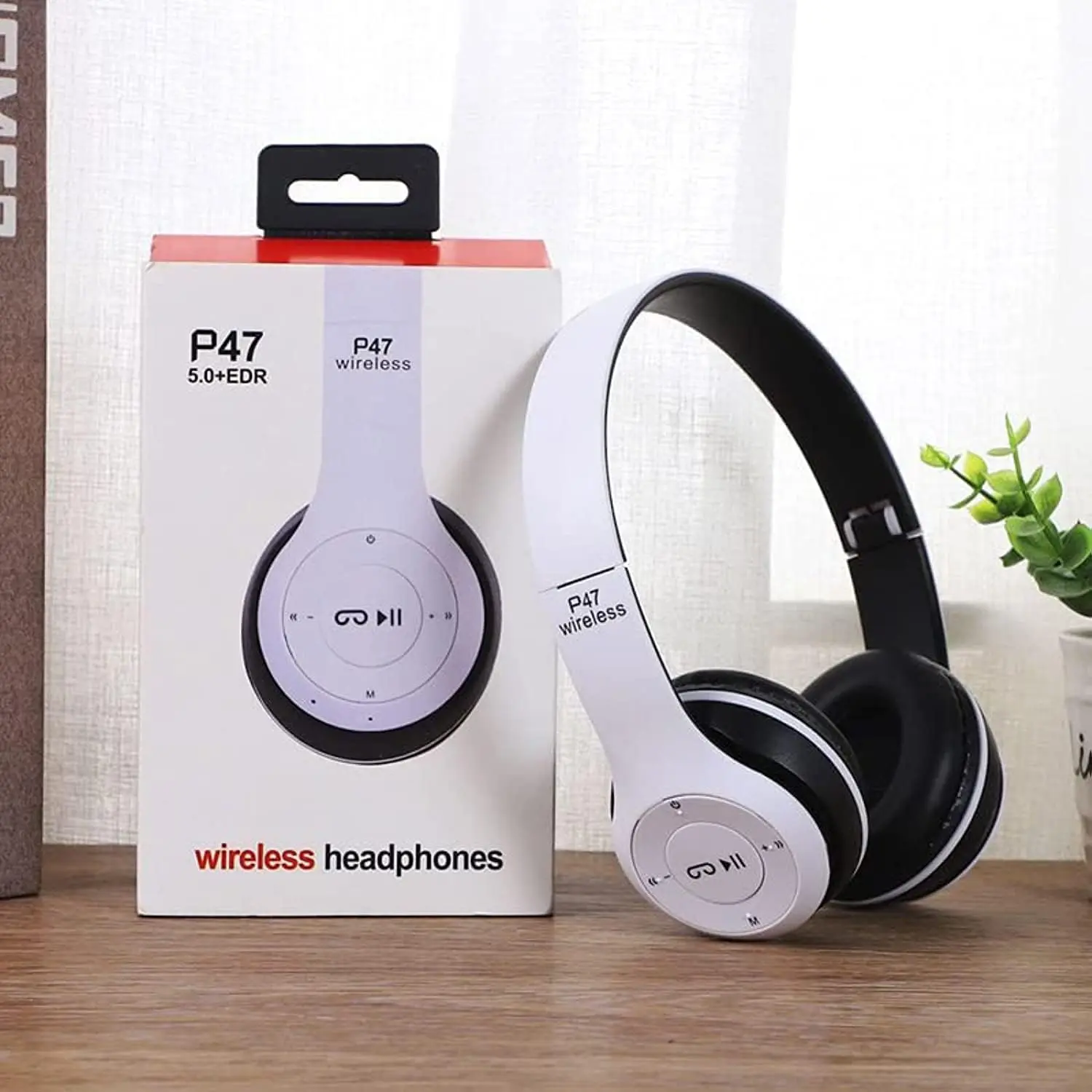 EBOW P47 Over-Ear Wireless Headset - 5.1 Super Bass Driver, 3.5mm Cable, Dual-Function Mode, Bluetooth, SD Card Support, Volume Control, LED Lights, Built-in Mic, FM Radio, Mobile Compatible, No Dead-Battery Panic, Mother's Day Gift, Audio, Headphone, Ele