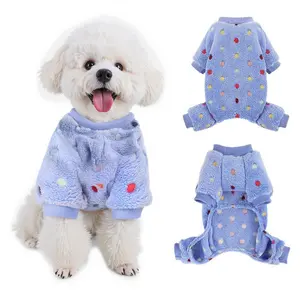 Dog Fuzzy Velvet Pajamas, Dog Winter Clothes for Small Dogs Boy Girl, Pet Jumpsuit, Doggy Apparel, Pink/Gray/Blue/Purple