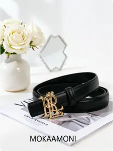 Minimalist Luxury Letter Buckle PU Belt for Women, Metal Texture Commuter Suit Shirt Daily Wear Waist Accessory, Exquisite Belt, Elegant All-Season Belt