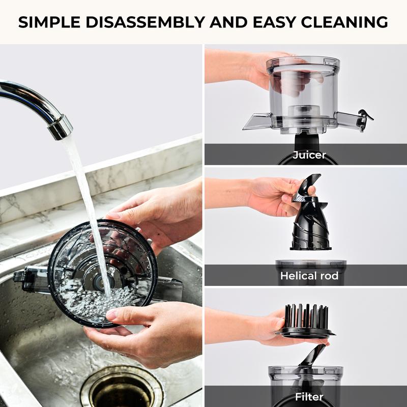 SUSTEAS Cold Press Juicer with 5.3'' Large Feed, Easy to Clean, High Juice Yield, Includes Two Filters for Soft & Hard Fruits, 98% Juice Yield Healthy Life Kitchen Essential Juicer Machine Blenders