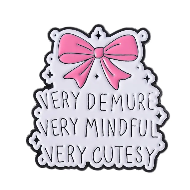 Very Demand Very Mindful Very Cute Pink Bow, Text Brooch Badge Clip, Alloy Brooch Pin, Letter Brooch Pin, Lapel Pins, Paired with Clothes, Backpack, Fashionable Jewelry Suitable for Men and Women's Daily Wear, Exquisite Gift for Friends, Fashion Accessory