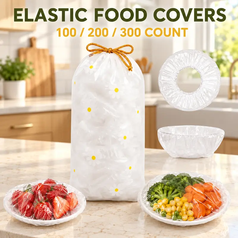 100PCS Disposable Elastic Food Covers - Kitchenware Plate Covers, Multi-Dish Lids, Plastic Wrap Alternative for Food Storage
