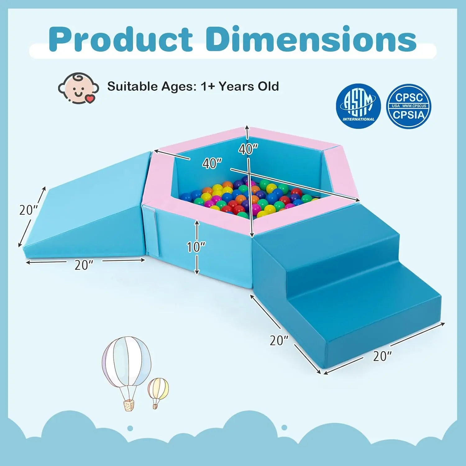 100 Ocean Balls Included, Navy, 3-in-1 Toys