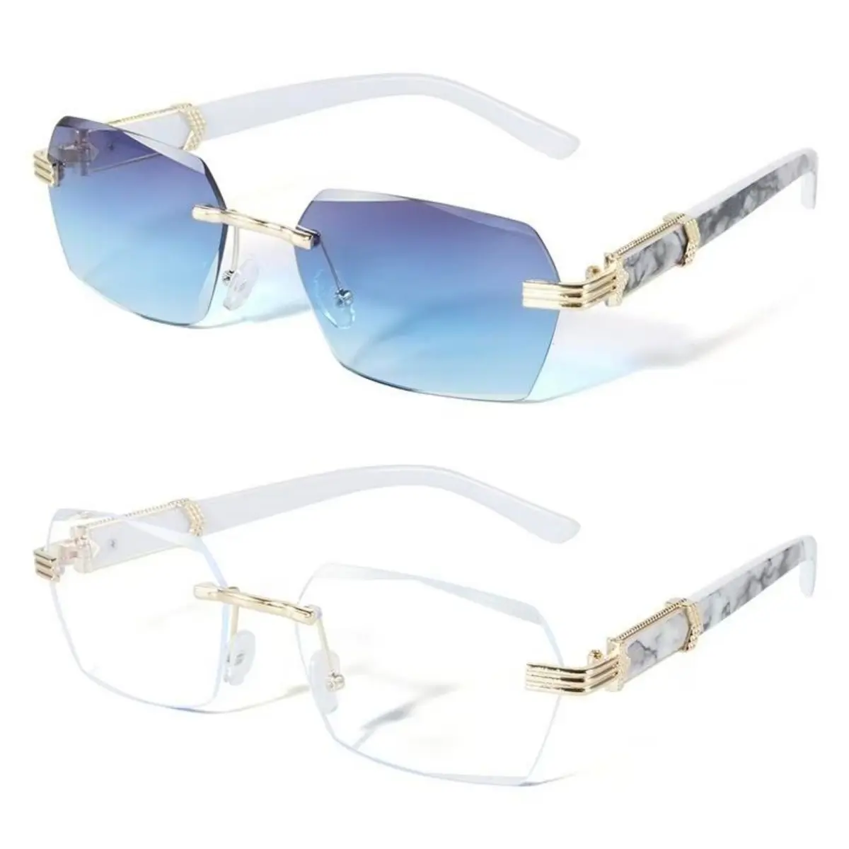 Blue Light Blocking Glasses, Alloy Frame Geometric Look Minimalist Rimless Square Sunglasses - UV Protection, Lightweight & Durable, Fashion Travel Accessory for Women & Men, Outdoor & Daily Use, Lightweight Pair, Square Shape, Unique Look