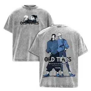 Gojo Satoru Geto Suguru Print T-shirt Anime Jujutsu Kaisen Clothing Men Women Cotton Tshirts Retro Washed T Shirt Harajuku Tops