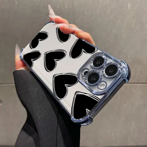 Luxury Love Heart Pattern Case for iPhone Galaxy 17Pro Max Air 16 15Plus 14 13 12 11 XR XS S25 S24 S23 S22 Cases Simple Heart Drawing Pattern All Seasons Durable Bumper, Protection Durable Phone case for Girl, Protective Silicone Cover. JY32