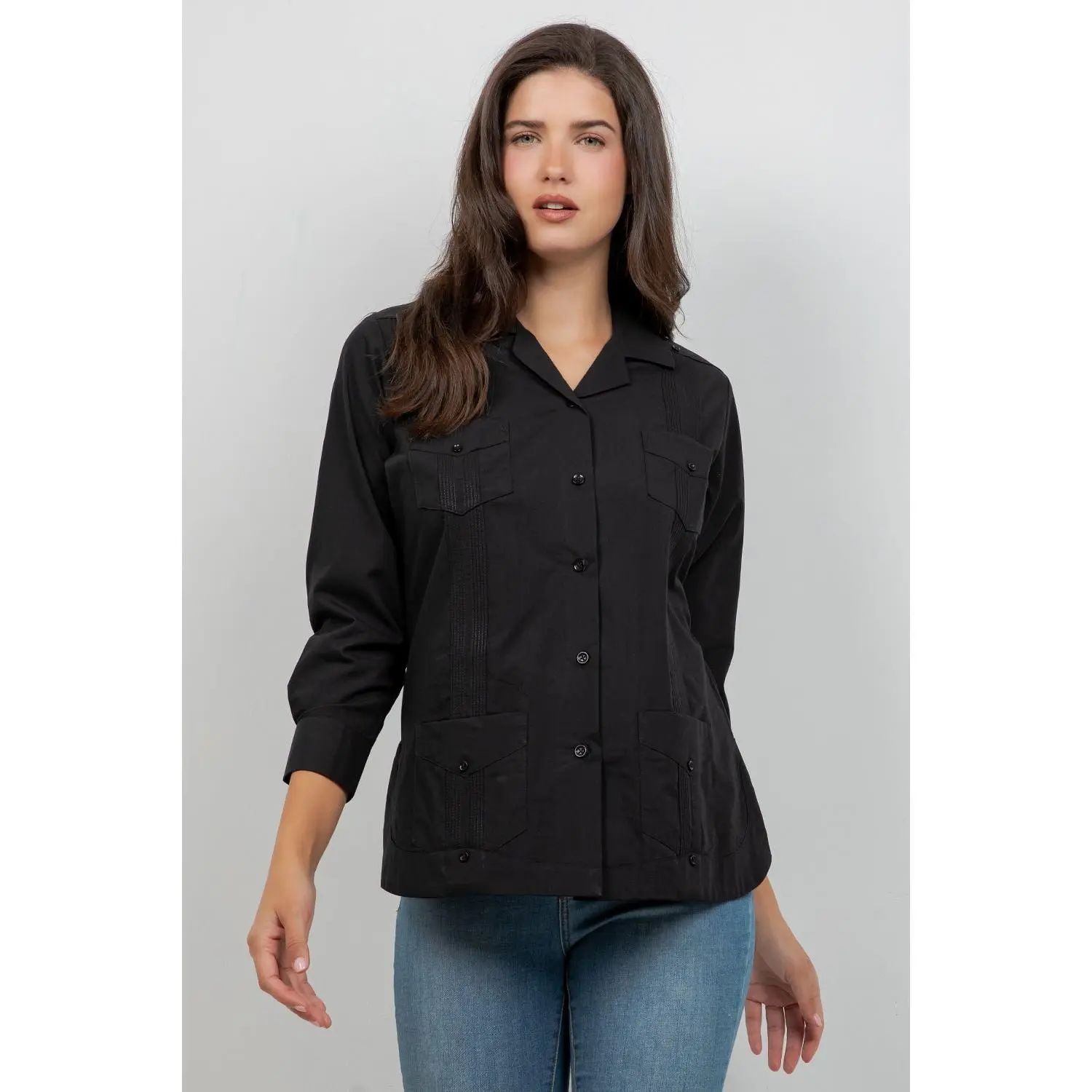 Cotton Blend 3/4 Sleeve Guayabera 4-Pocket Design