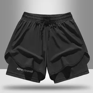 Men's summer plus-size sports shorts, marathon, track and field, fitness running, sweat-absorbing and quick-drying, training pants, three-point pants lined with two-in-one large-size shorts.