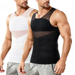 Mens Sleeveless Compression Shirt, Menswear Smooth Body Shaper Vest with Gynecomastia & Tummy Control, Elegant Stylish Mesh Undershirt for Workout Body Shapewear Waist Trainer Vest Gym Soft Clothes
