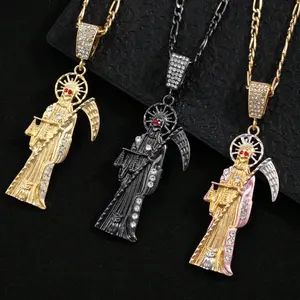 Santa Muerte Pendant Necklace, Gothic Scythe Devil Collarbone Chain, Dark Fashion Gothic Neck Accessory
