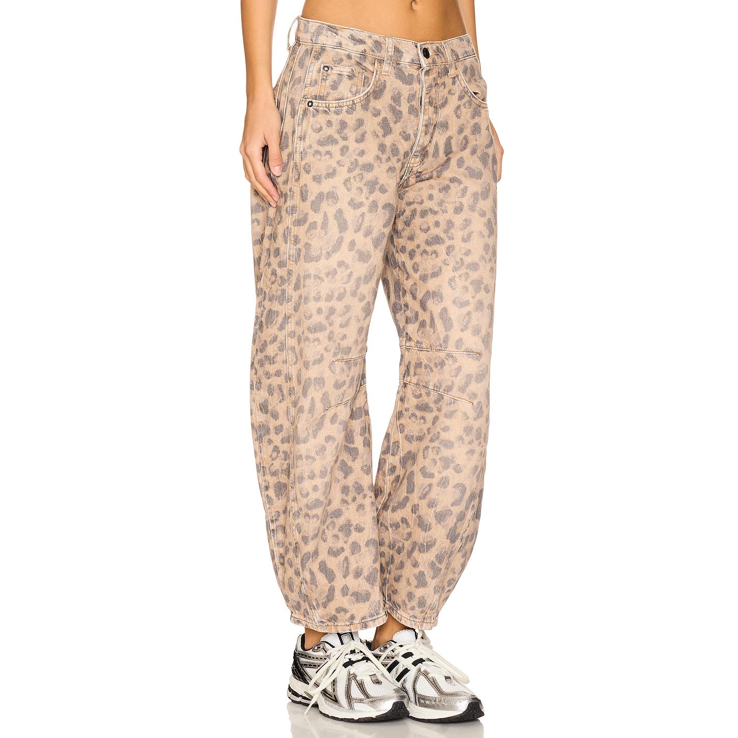 Free People x We The Free Good Luck Printed Mid Rise Barrel In Brown