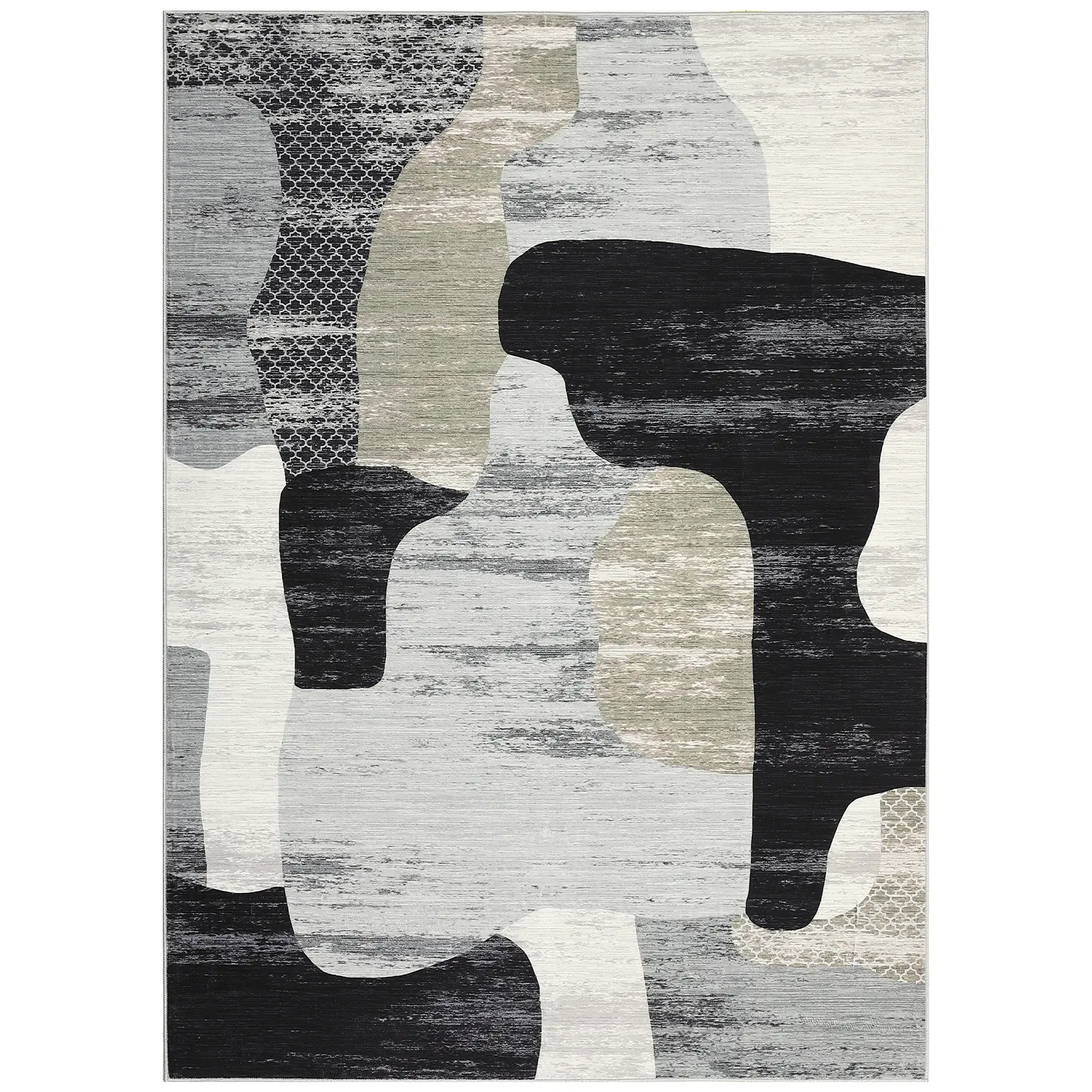 10x13 ft Rectangular Indoor Area Rug - Durable Polyester Imitation Cashmere Gray, Modern Color Block Abstract Print, Washable for Bedrooms, Kid Room, Hallway, Rectangular Shape
