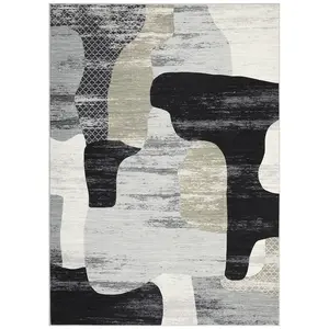 8x10 ft Gray Rectangular Polyester Imitation Cashmere Color Block Modern Geometric Abstract Home Decor Area Rug, Washable for Hallway, Living Room, Kitchen, Living Room Rug, Home Decor Rug