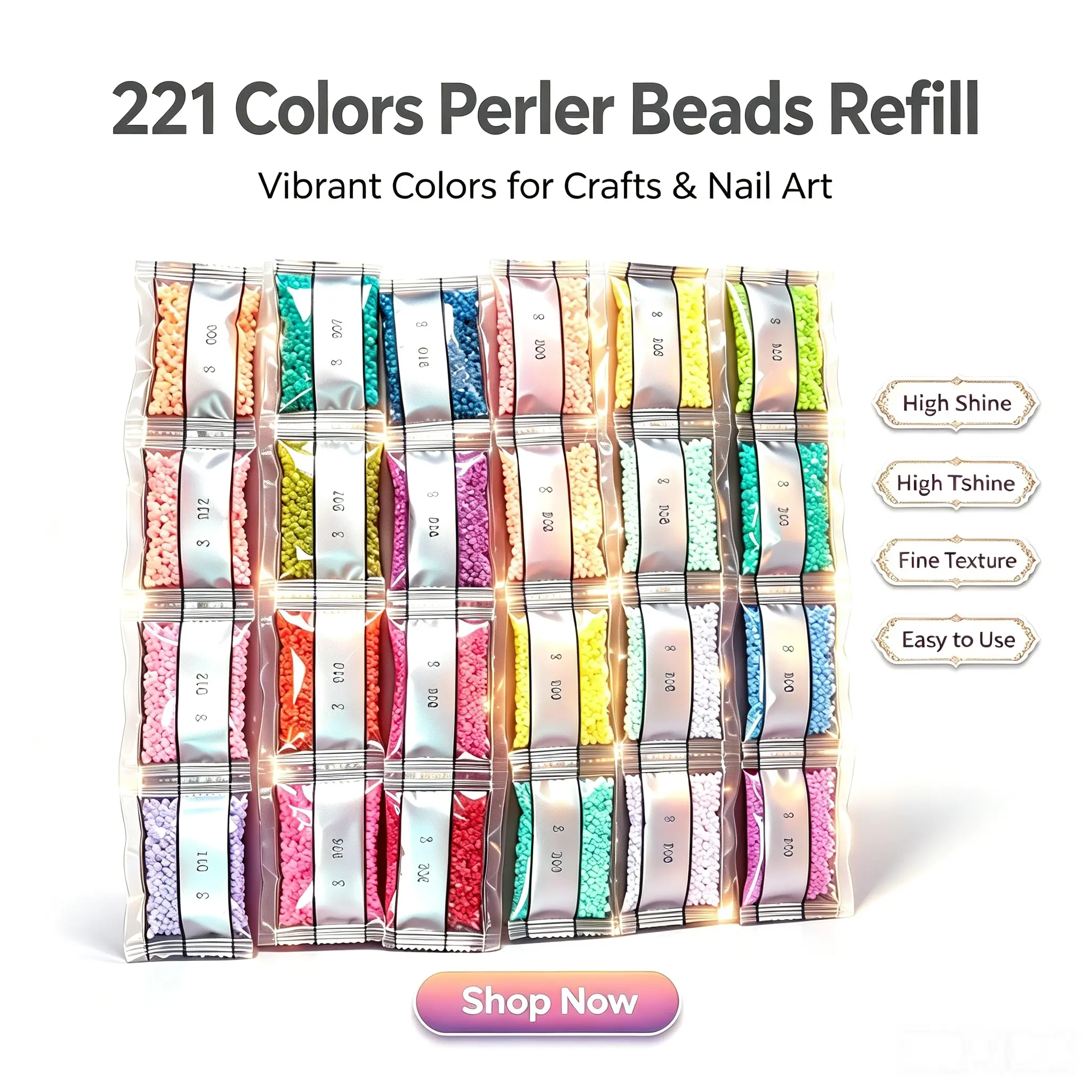 Fuse Beads Refill Pack, 221 Assorted Colors DIY Pixel Art Melting Beads Craft Supplies