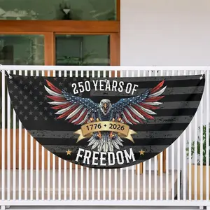 Patriotic Semicircle Flag for Yard, 250 Years of Freedom Eagle Bunting, American Independence Day Outdoor Decoration for 4th of July Memorial Day Veterans