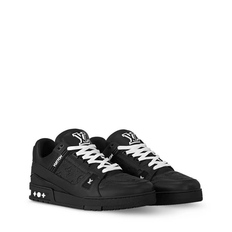 ‮ nottiuV siuoL ‬   Minimalist Ｔｒａｉｎｅｒ Ｓｎｅａｋｅｒ Street Luxury Sneakers, Fashion Grained Embossed Style Black Low-Top Skate Shoes  Good Condition...