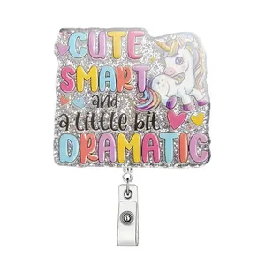 Unicorn Design Retractable Badge Holder, Cute Smart Dramatic Badge Scroll Badge Clip, ID Card Pack for Students Office Staff Doctors Nurses Teachers