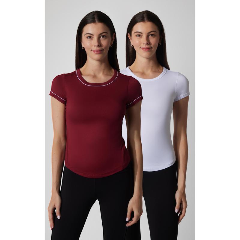 2 PK Super Soft Synergy High Crew Neck Short Sleeve Top and Crew Neck Top