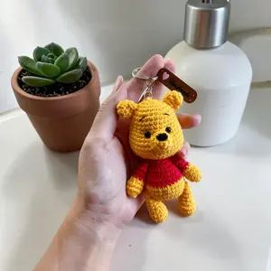 Cute Honey Bear Crochet Keychain – Handmade Amigurumi Bear Bag Charm