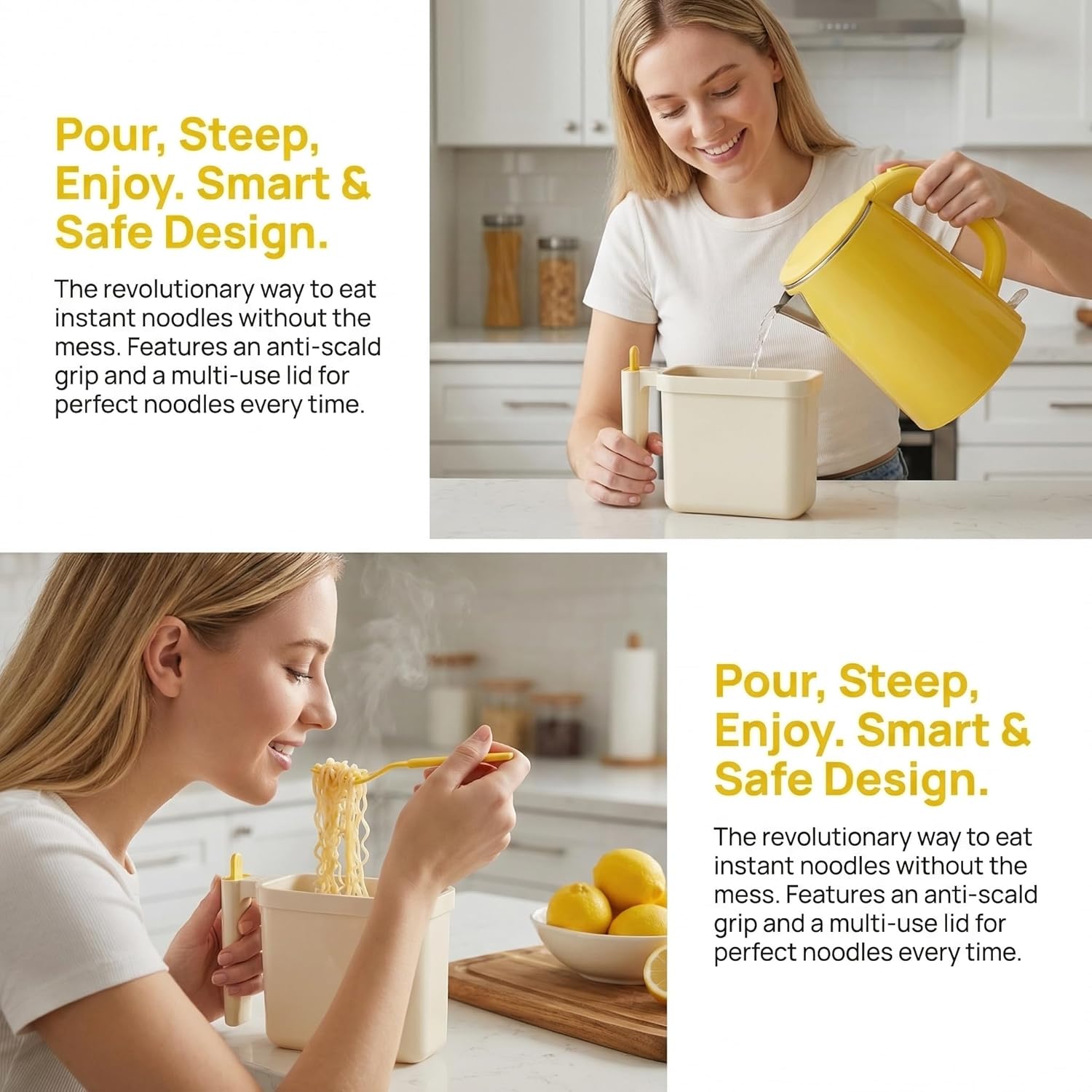 Collapsible Noodle Bowl in a Bag - Leak-Proof Heat-Resistant Ramen Kit with Spork, Foldable for Backpacking, Work Lunch, Emergency Food Prep