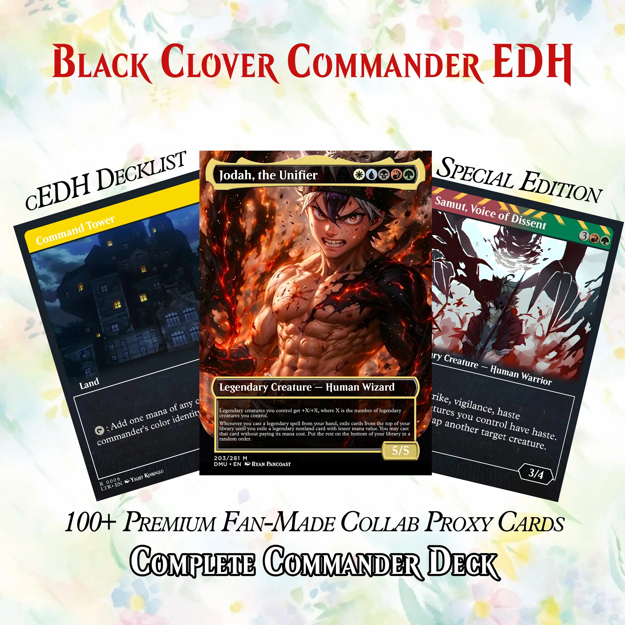 Black Clover Anime Fantasy MTG Proxy Commander Deck - 109-Card Custom Print Fan-Made EDH Set, Ages 12+, Heavy Paper Card Game