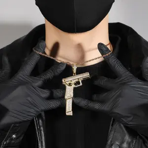 Punk Retro Pistol Pendant Men's Necklace Hip Hop Rap Full Diamond Cool Personality Creative Jewelry