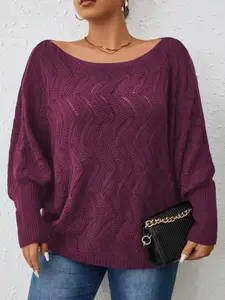 Elegant Hollow Out Knit Top for Women, Casual Batwing Sleeve Sweater, Loose-Fitting Long Blouse, Knitwear Womenswear for Spring Summer