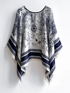 Women's Floral Print Cape Shawl, Casual Soft Comfortable Scarf for All Seasons, Fashion Accessories for Women & Girls